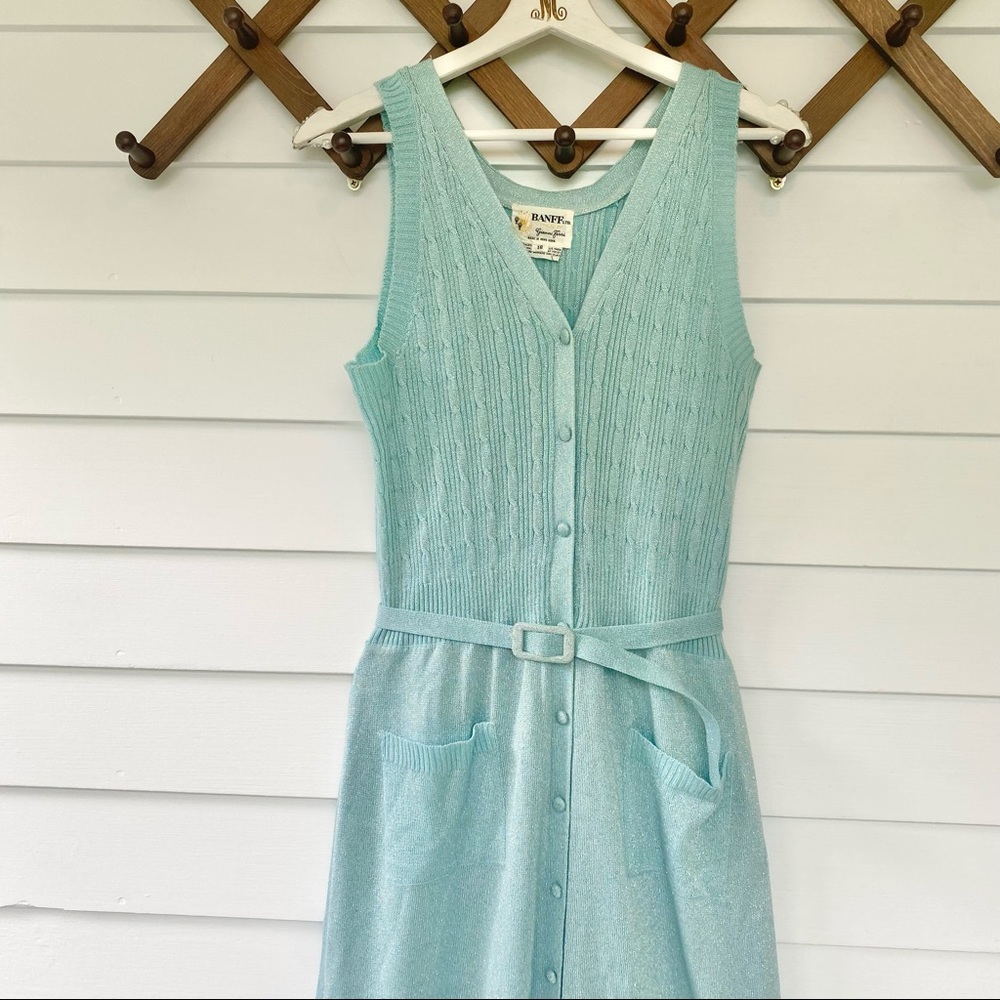 VINTAGE Aqua Shimmer Knit Maxi Dress - Picture 3 of 7
